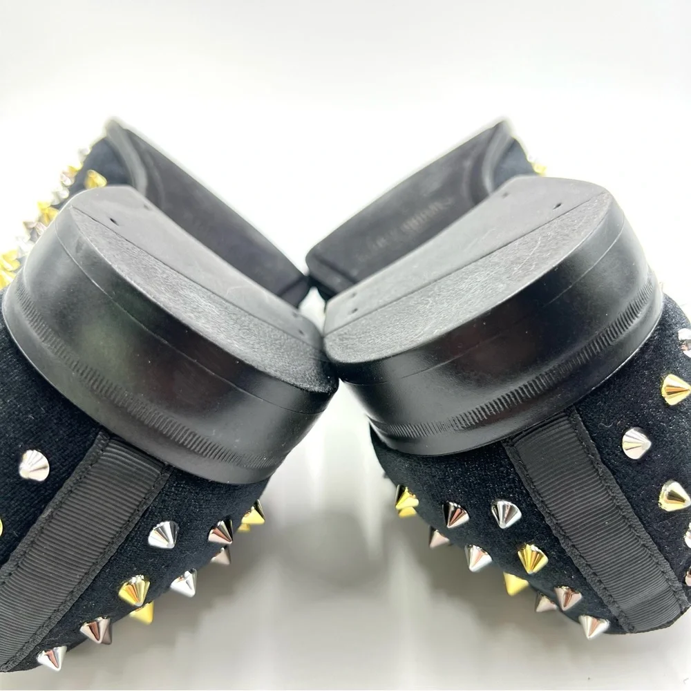 Stacy Adams Mens 9.5 Spire Black Velvet Gold Silver Spiked Studded Loafers Shoes